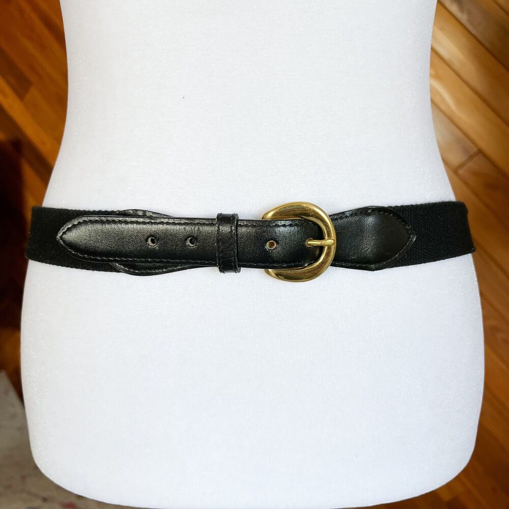 Karen Scott Black Elastic Belt with Gold-Tone Rounded Buckle